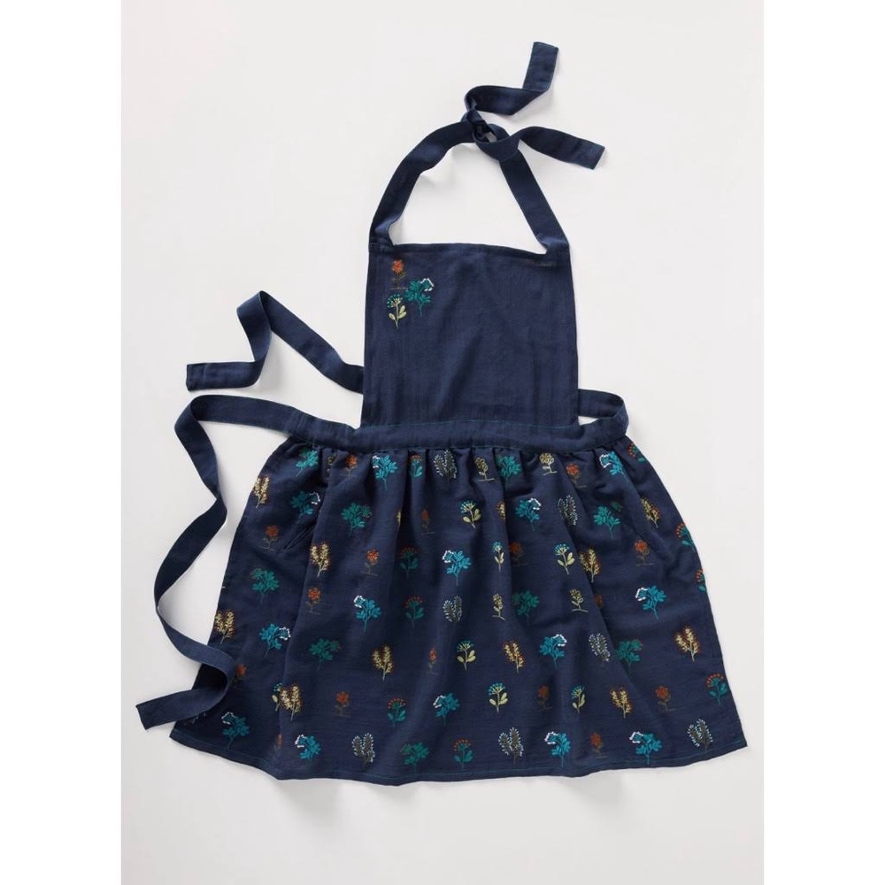 Anthropologie Stacia Floral Blue Embroidered Apron